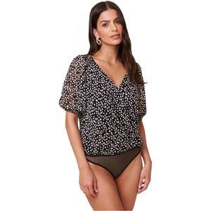 Astr Black and White Polka Dot Bodysuit